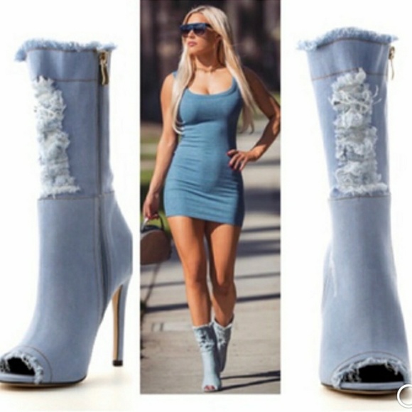 Shoes - NWOT Distressed open toe stiletto booties size 6.5